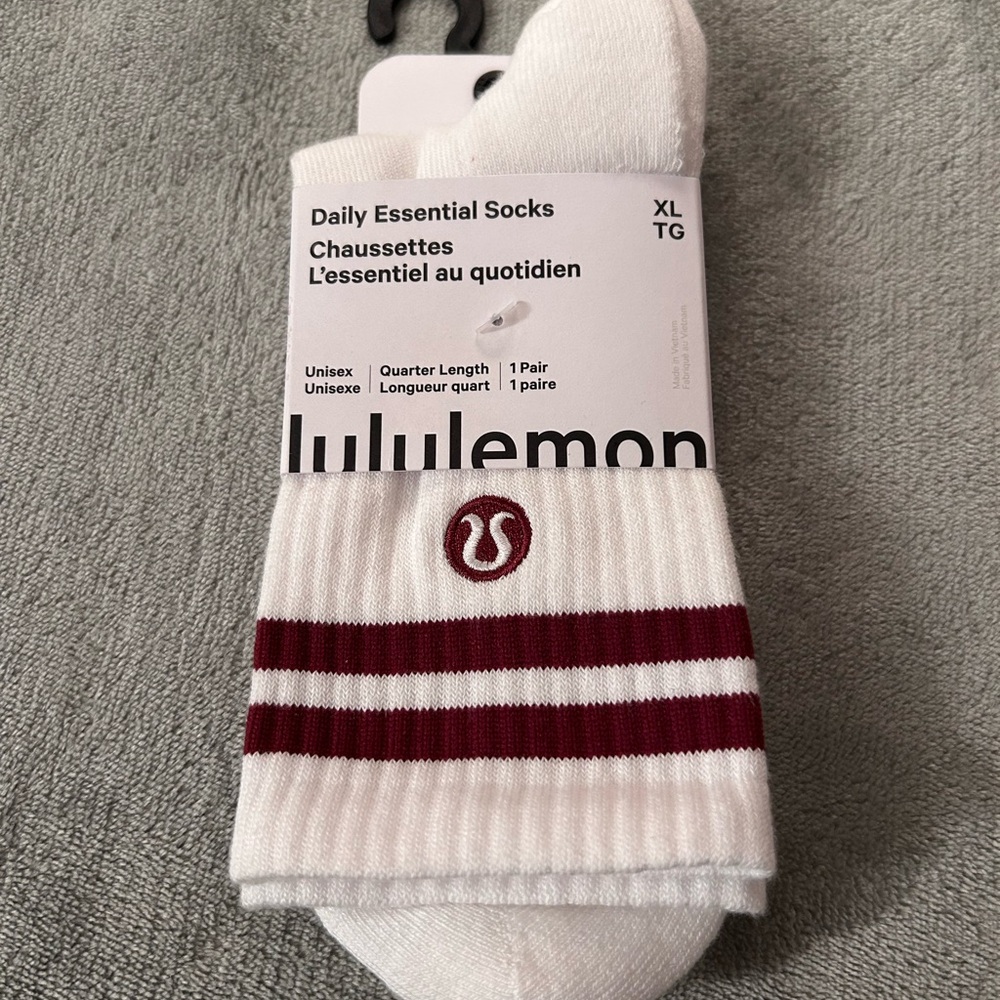 lululemon White and Burgundy Athletic Socks